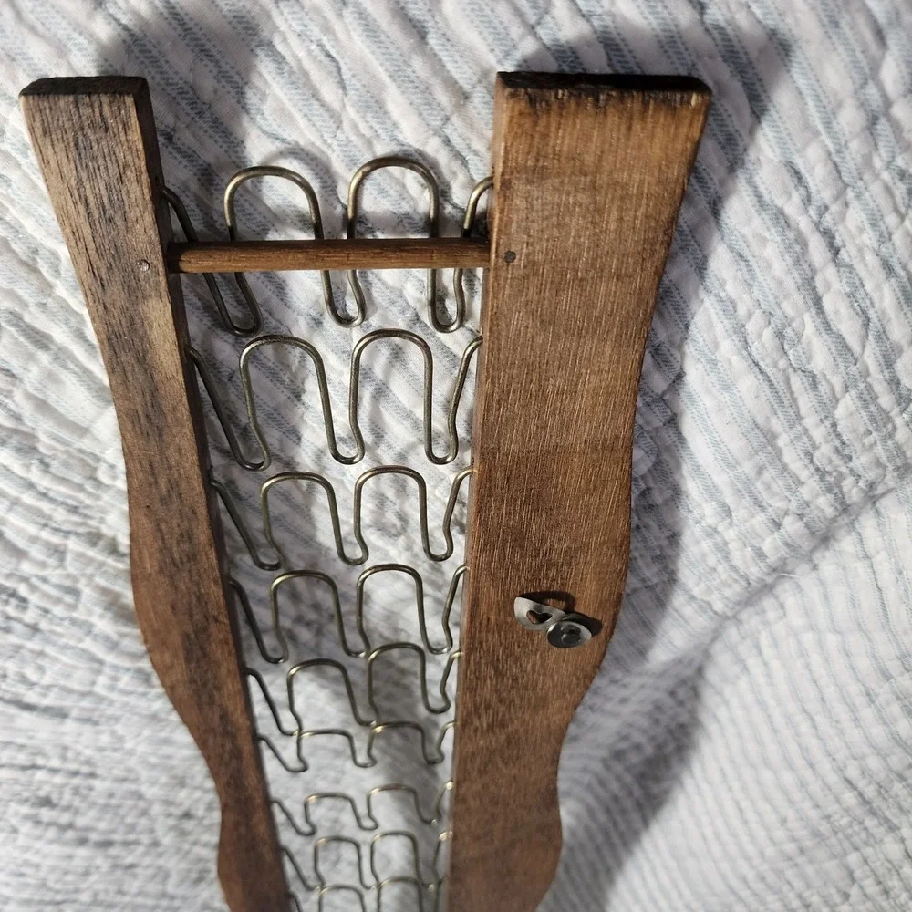 Vintage Wooden Tie Rack Wall Mount Organizer Scarf Belt Holder Mid Century Style